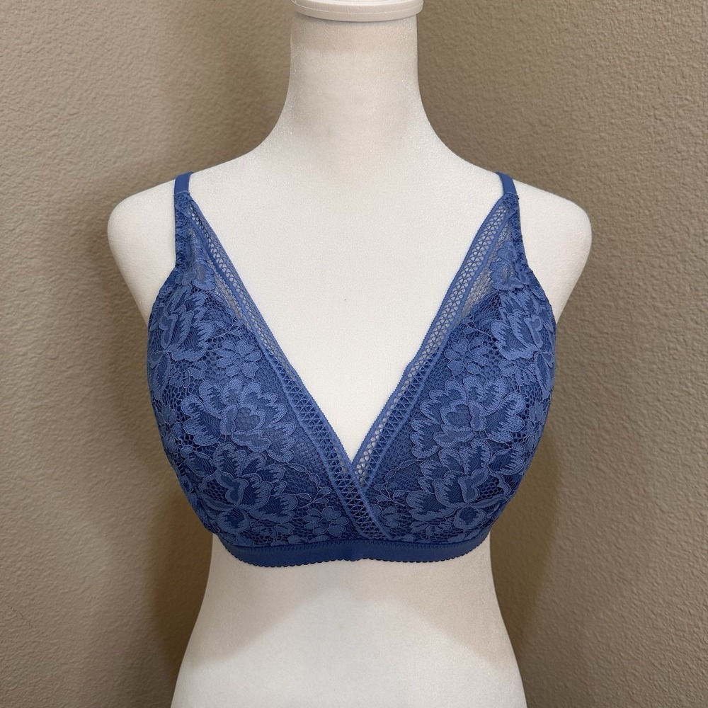 KNIX Lace Deep V Bralette Bra Size XL Periwinkle Blue Wireless Lightly Padded